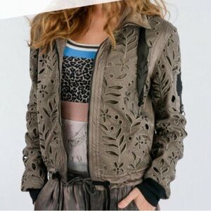 Marc Cain |Green floral cutout bomber jacket/coat